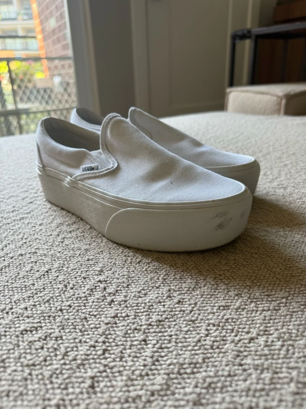 Vans Women’s Platform White Slip-On Canvas Sneakers - Picture 4 of 10